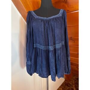 Altar'd State Navy Long Sleeve Navy Blue Boho Peasant Top sz S